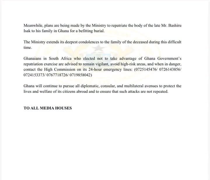 Ghana condemns killing of citizen in South Africa, demands swift justice - citizen